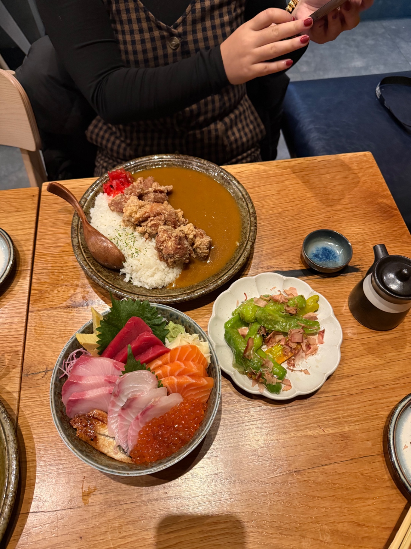 Japanese curry and sashimi spread